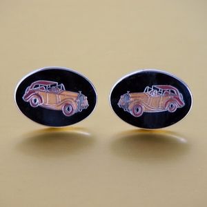 Vtg Rolls Royce Cufflinks Silver Tone Enamel Car